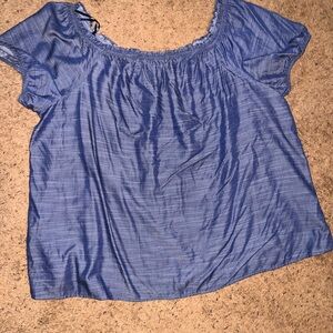 Lane Bryant Chambray Off The Shoulder top. Faux denim